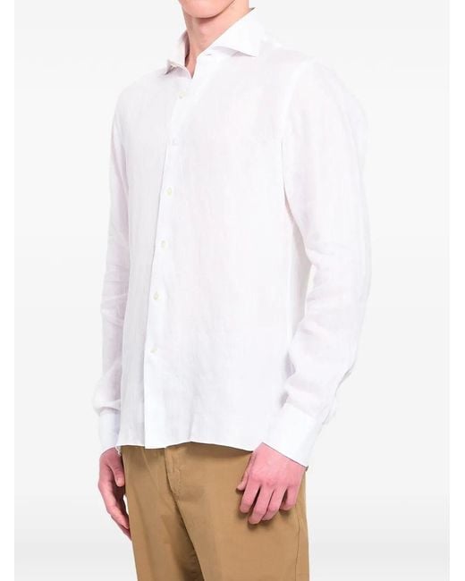 Borriello White Linen Long-slevee Shirt for men