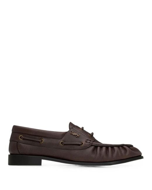 Saint Laurent Brown Loafer Boat Moccasins In Smooth Leather for men