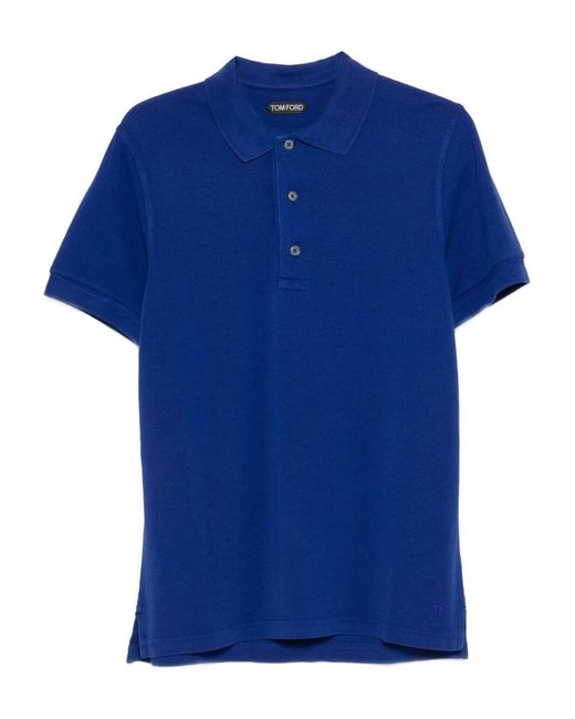 Tom Ford Blue Lyocell Piquet Short Sleeves Polo Shirt for men