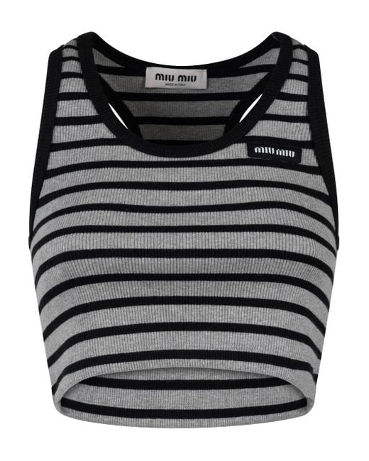 Miu Miu Black Striped Ribbed Tank Top