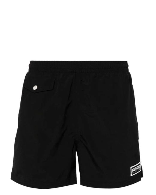 KENZO Black Swim Shorts With Logo Patch for men