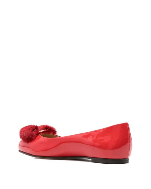 Ferragamo Red Varina Fur Patent Leather Ballet Flats Ballet Flats. Shoes