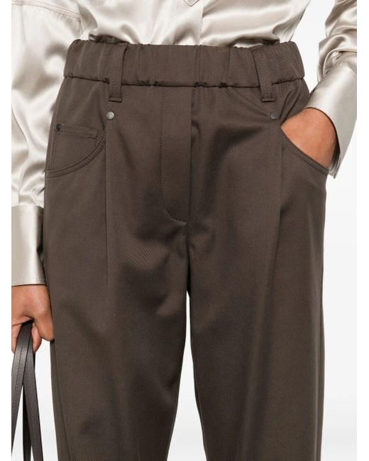 Brunello Cucinelli Gray Pleated-Front Five-Pocket Trousers