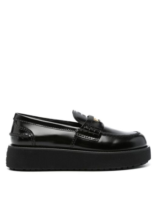 Miu Miu Black Logo-Embossed Leather Loafers