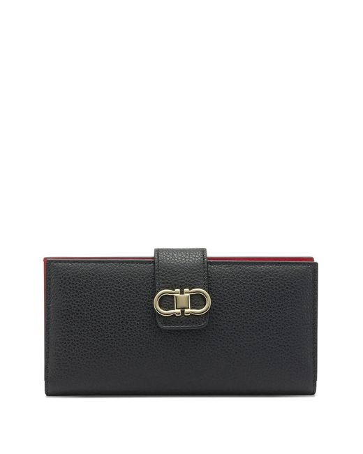 Ferragamo Black Gancini Grained Leather Continental Wallet