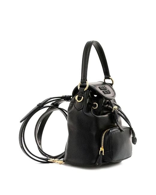 Miu Miu Black Leather Mini Backpack Bags