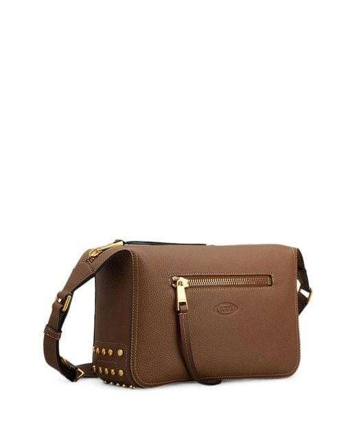 Tod's Brown Metal Dots Mini Leather Shoulder Bag