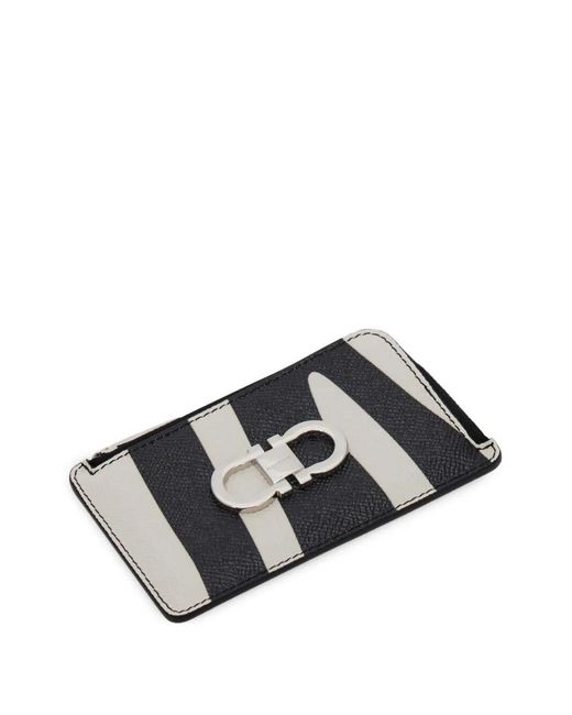 Ferragamo Black Zebra-Print Cardholder With Zip
