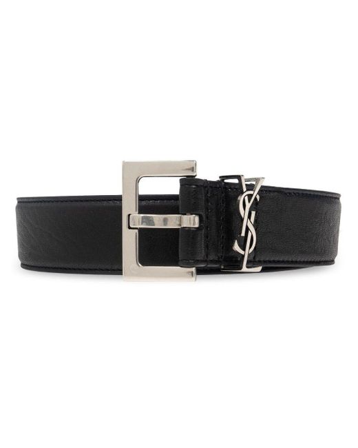 Saint Laurent Black Cassandre Belt Square Buckle Accessories for men