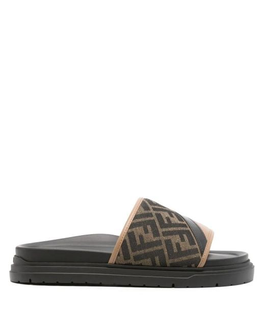 Fendi Brown Diagonal Padded Slides for men