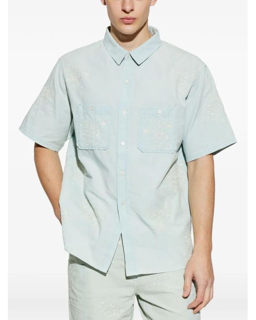 KENZO Blue Cartoon' Embroidered Short Sleeve Shirt for men