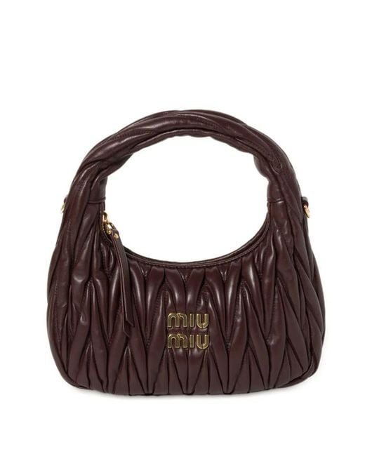 Miu Miu Brown Wander Matelassã Nappa Leather Small Hobo Bag