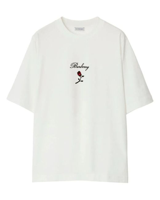 T-shirt con rosa di Burberry in White
