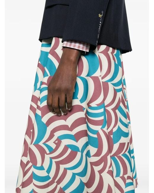 Marni White Printed Cotton Midi Skirt
