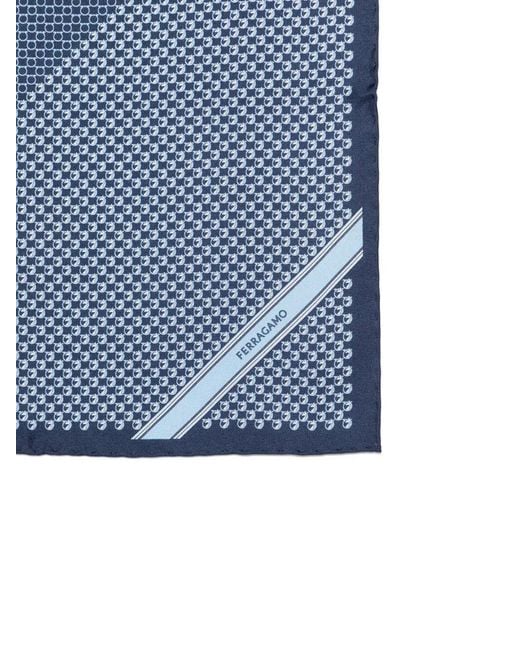 Ferragamo Blue Brio Silk Pocket Square for men