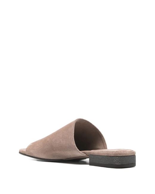 Brunello Cucinelli Brown Suede Mules With Monili