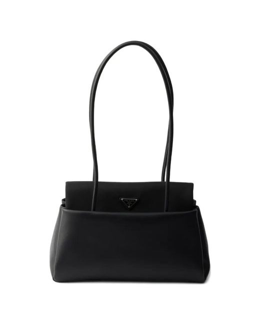 Prada Black Passage Medium Leather Bag With Re-Nylon Flap