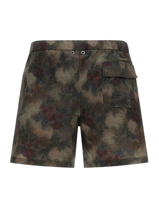 Herno Gray Tropical Pattern Ripstop Nylon Swim Shorts for men