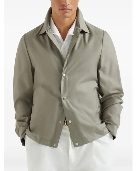 Brunello Cucinelli Green Silk Blouson Jacket for men