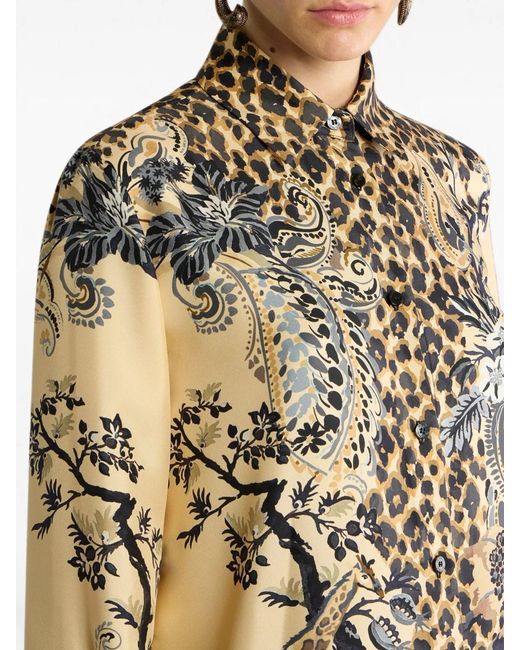 Etro Multicolor Silk Shirt With Placed Leopard Print