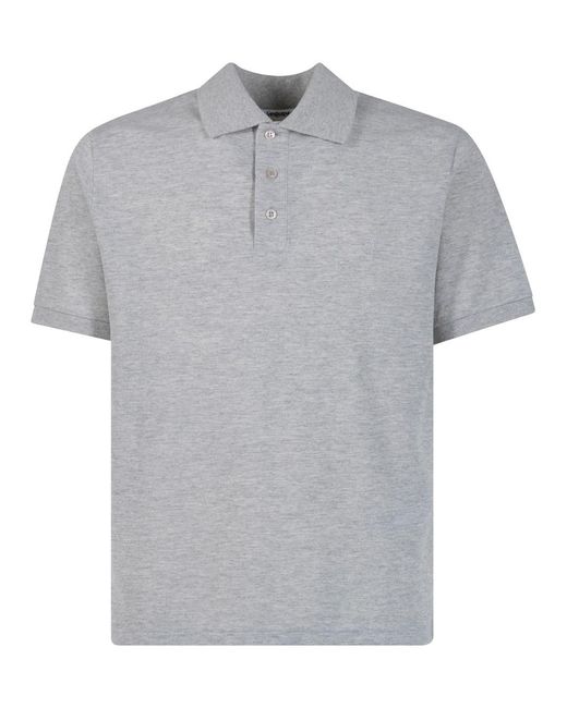 Saint Laurent Gray Cassandre Embroidery Cotton Blend Polo Shirt for men