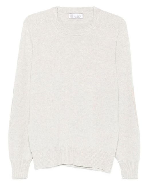 Brunello Cucinelli White Cashmere Pullover With Patch for men