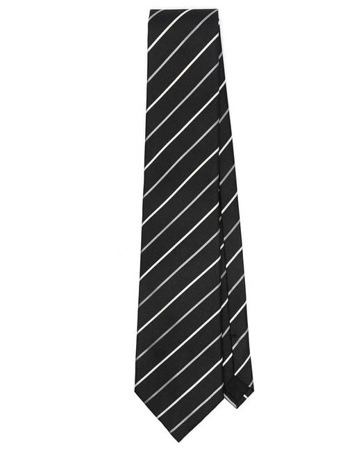 Saint Laurent Black Wide Silk Jacquard Striped Tie for men
