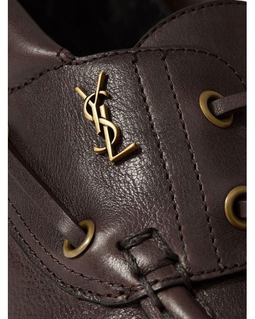 Saint Laurent Brown Loafer Boat Moccasins In Smooth Leather for men