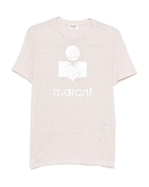 Isabel Marant Pink Zewel Logo-Print Linen T-Shirt