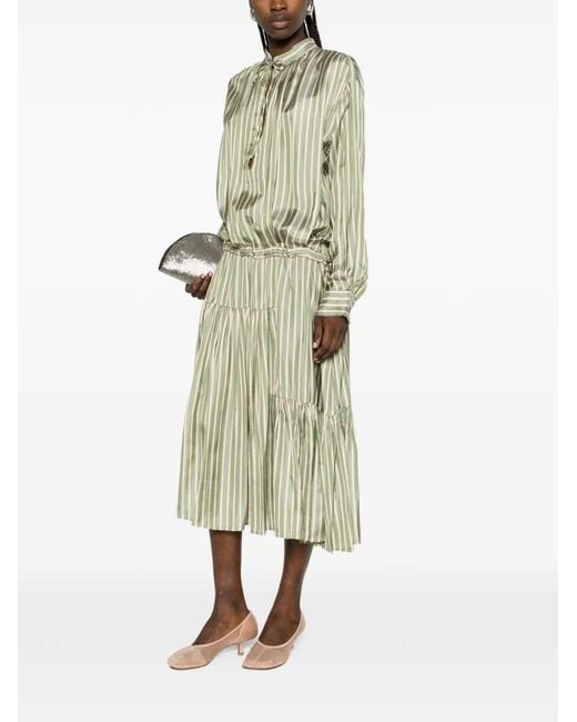 Dries Van Noten Green Denvo Striped Long Dress With Drawstring Waist