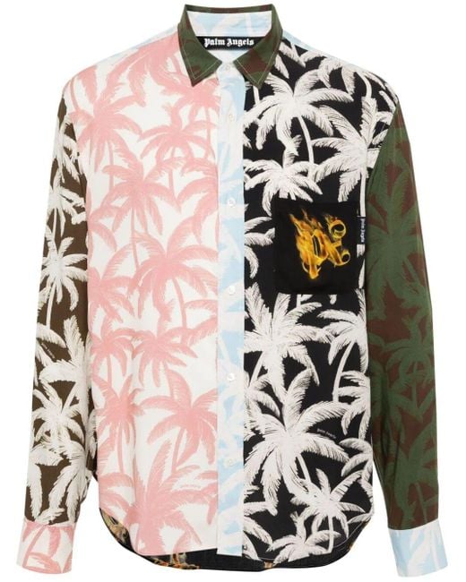 Palm Angels Pink Palm-Tree Print Shirt for men