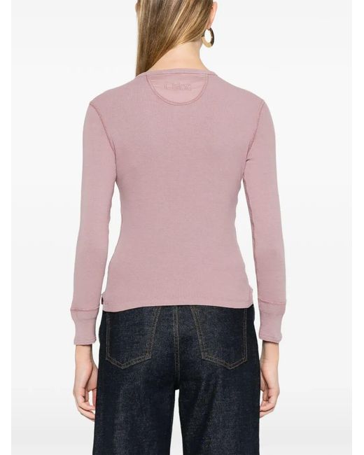 Chloé Pink Henley Cotton Top