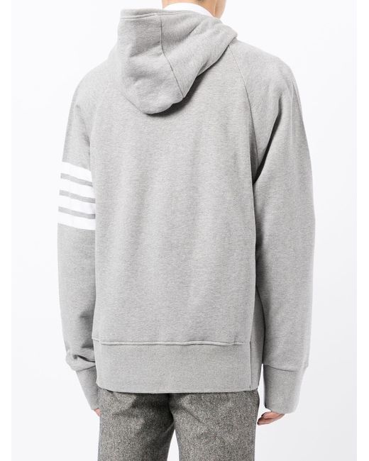 Thom Browne Gray Zip Hoodie With 4 Bar Light Grey for men