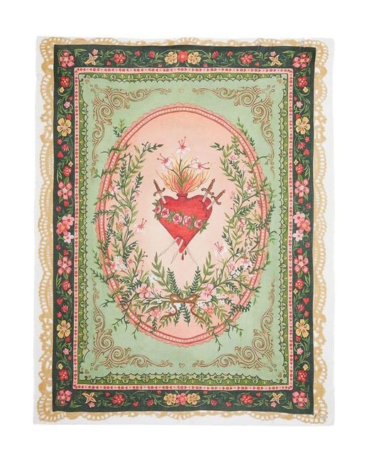 Faliero Sarti Green Heart Printed Stole