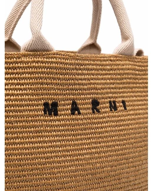 Marni Brown Raffia-Effect Small Tote Bag