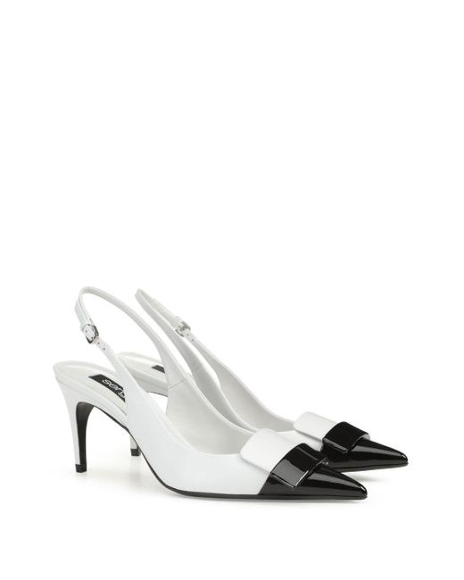 Sergio Rossi White Patent Leather Toe Slingback Shoes