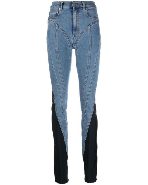 Mugler Blue Twist-panelled High-waist Jeans