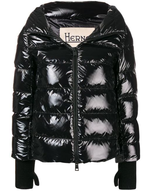 black shiny padded coat
