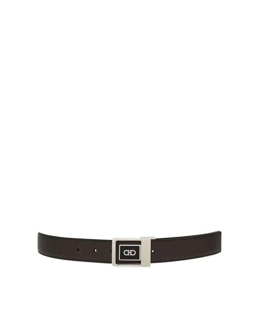 Ferragamo White Double Square Reversible Leather Belt for men