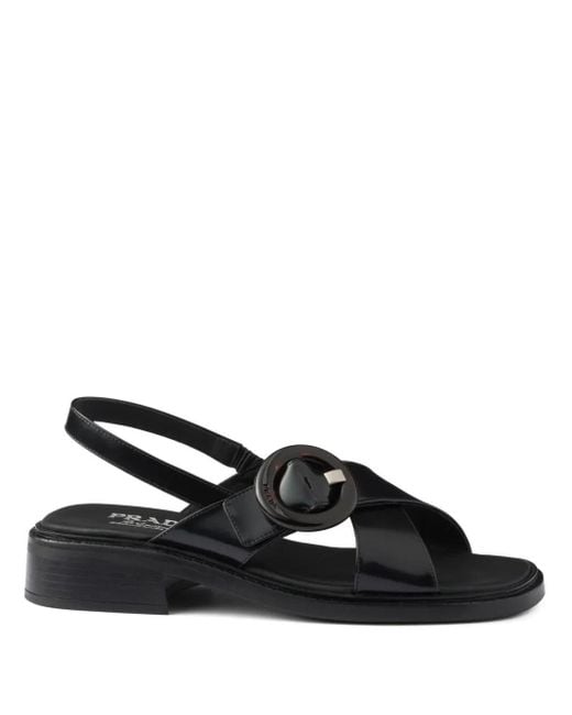 Prada Women's Black Calf Leather Sandals