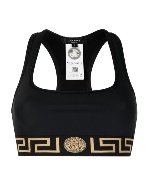 Versace Black Signature Greca Racerback Sports Bra