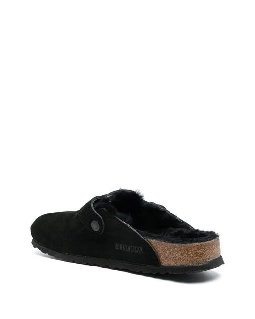 Birkenstock Black Arizona Suede Mule With Shearling Lining