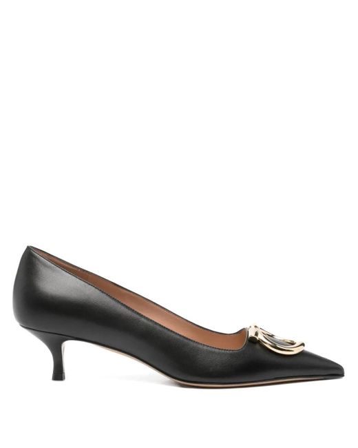 Ferragamo Brown Lara Leather Pumps With Maxi Gancini Buckle Shoes
