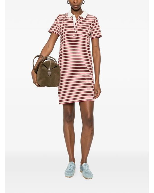 A.P.C. Red Raye Cotton Striped Polo Dress