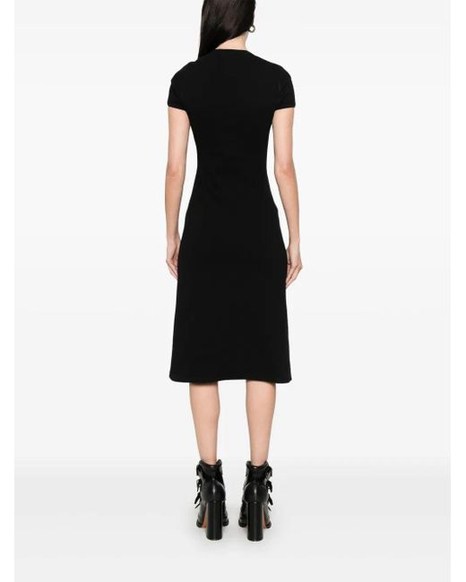 Alexander McQueen Black Logo-Plaque Ribbed Stretch Midi Dress