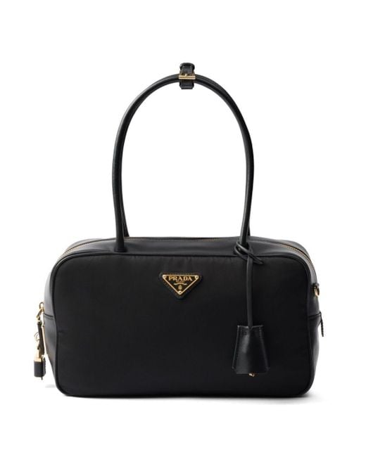 Prada Black Re-Nylon And Leather Medium Top-Handle Bag