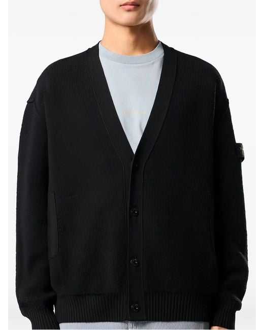 Stone Island Black Knit Cardigan With V-Neck And Pockets for men