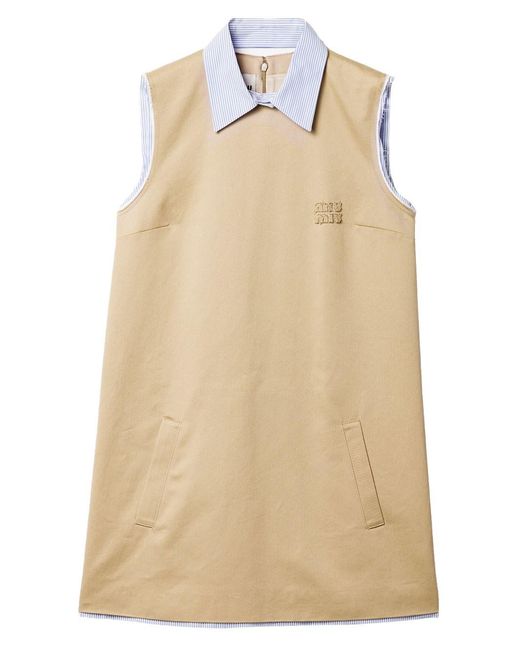 Miu Miu Natural Chino Dress With Checked Poplin Details