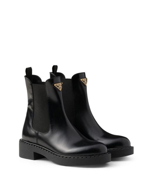 Prada Black Brushed Leather Chelsea Boots
