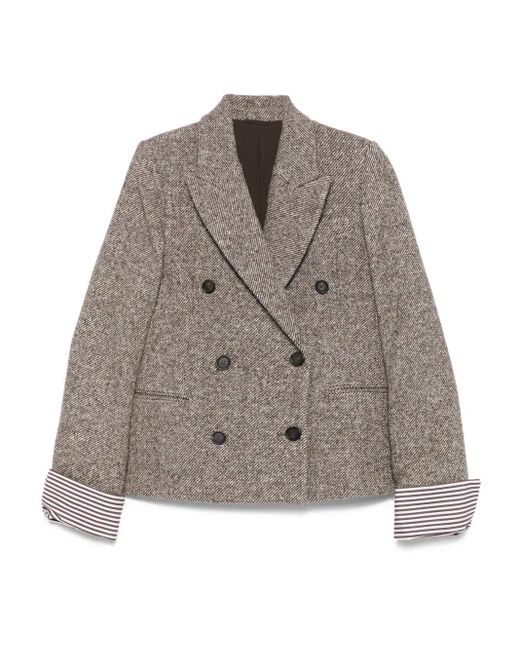 Brunello Cucinelli Brown Double-Breasted Wool Short Coat